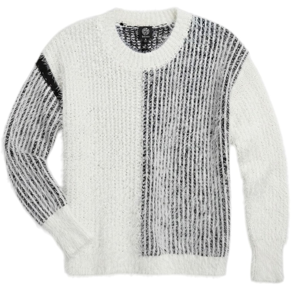 Bobeau Womens Black White Fuzzy Eyelash Knit Colorblock Sweater Medium MTBKNY88